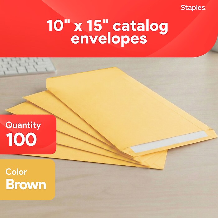 Staples Gummed Kraft Catalog Envelopes, 10