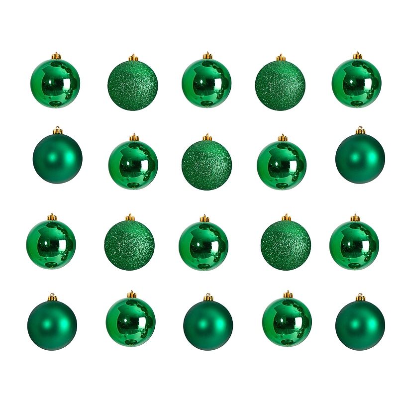 Nearly Natural Holiday Christmas Green Shatterproof Ornament Set, 3", 20/Set (D1056-GR) image 1