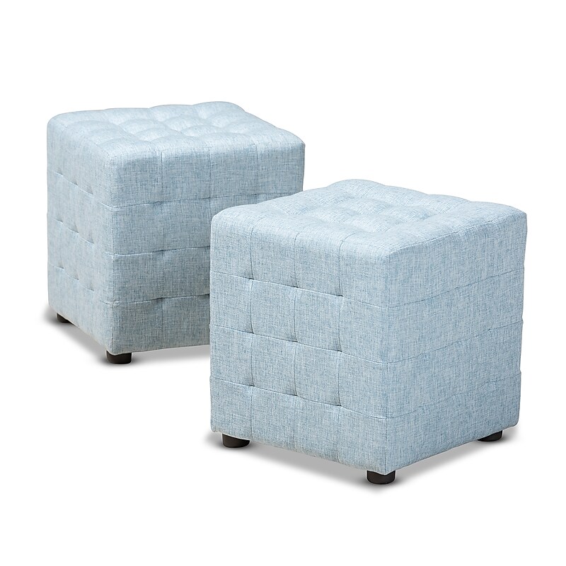 Baxton Studio Elladio Fabric Ottoman, Light Blue, 2/Set (156-2P-9299-HT) image 1