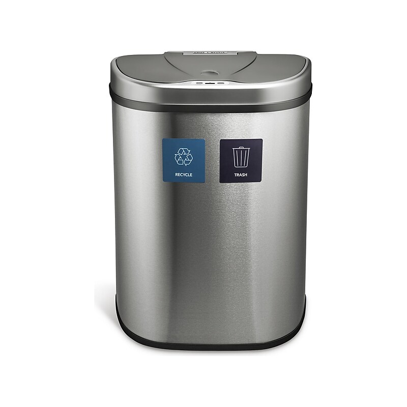 Nine Stars Stainless Steel Dual-Compartment Motion Sensor Trash Can, 18.5-Gallon, Silver (DZT-70-R3) image 1