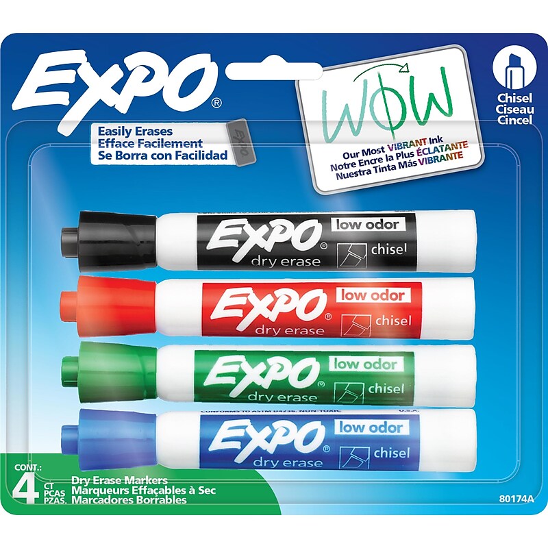 Expo Tank Dry Erase Marker, Chisel Tip, Assorted Colors, 4/Pack (80174) image 1