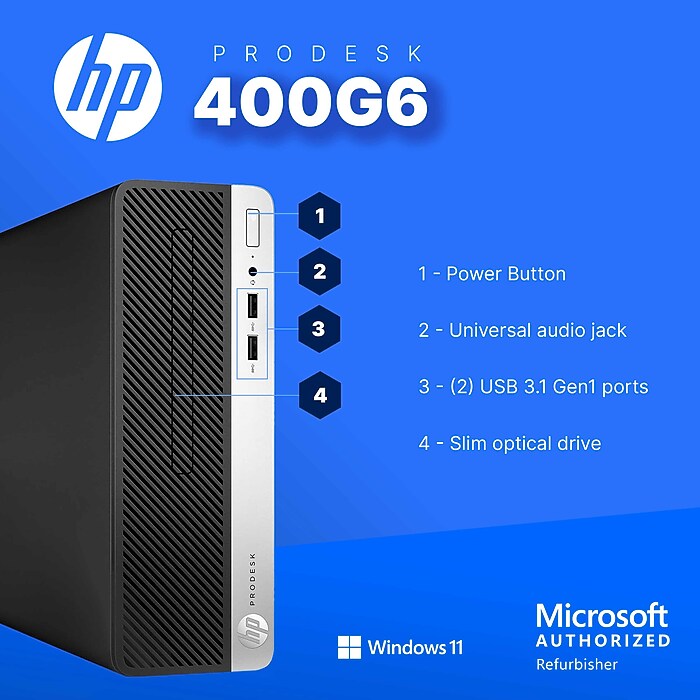HP ProDesk Refurbished Desktop Computer, Intel Core i5-9500, 16GB