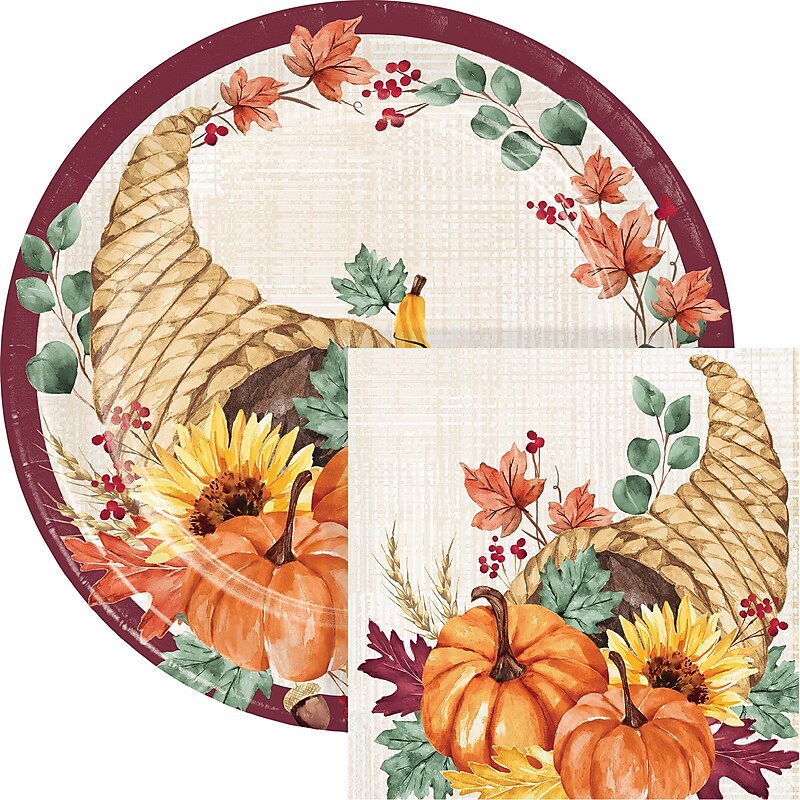 Say Hooray! Fall Feast Paper Plates and Napkins Kit, Multicolored, 48/Pack (DTC9389E2G) image 1
