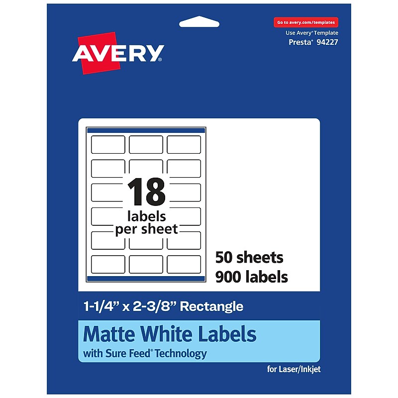 Avery Laser/Inkjet Multipurpose Labels, 2.375"  x 1.25", Matte White, 900/Box (94227) image 1