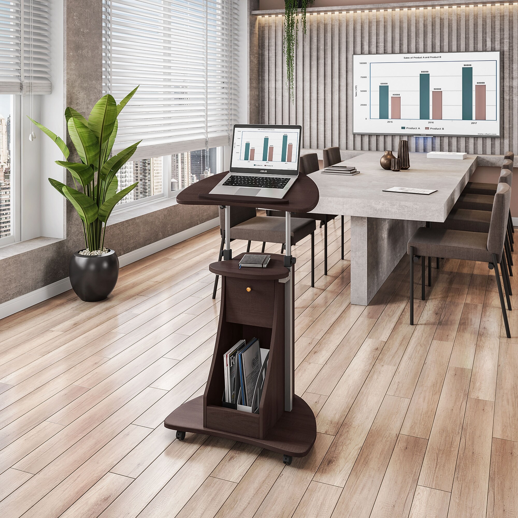 Techni Mobili 22″W Manual Adjustable Standing Laptop Cart, Chocolate (RTA-B005-CH36) Sansujyuku sansujyuku.com