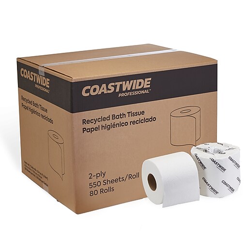 Coastwide Professional Recycled Toilet Paper, 2-ply, White, 550