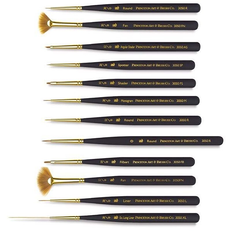 Princeton Short Handle Mixed Media Synthetic Mini-Detailer Brush Set, 12/Pack (PBXP305012SET) image 1