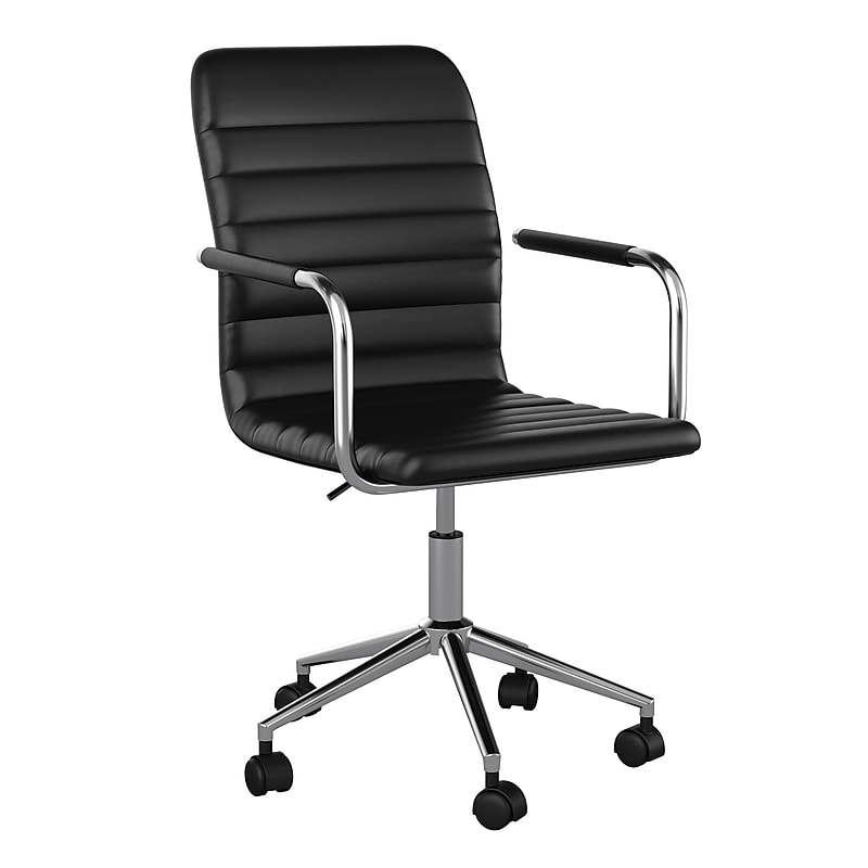 Martha Stewart Taytum Faux Leather Swivel Office Chair, Black/Polished Nickel (CH142370BK) image 1