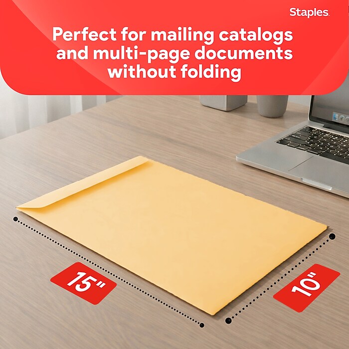 Staples Gummed Kraft Catalog Envelopes, 10