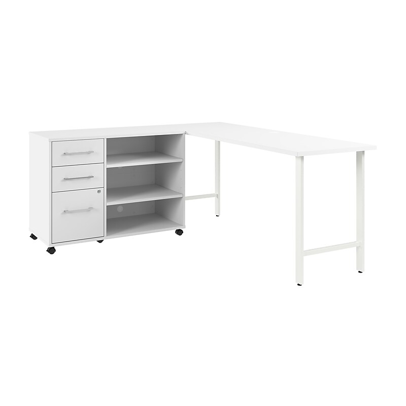 Bush Business Furniture Hustle 72"W Computer Desk and Storage Cabinet with Drawers and Shelves, White (HUS008WH) image 1