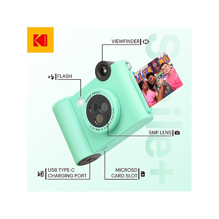 Kodak Smile+ 5 Megapixels Digital Instant Print Camera, Green