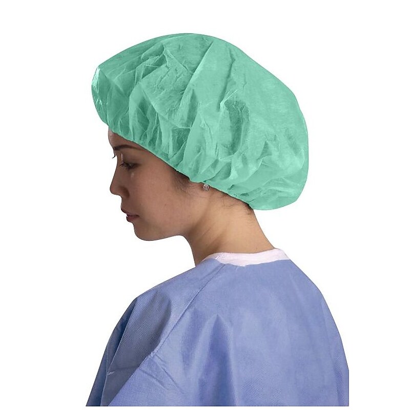 Medline Polypropylene Bouffant Caps, Large, Green, 500/Pack (CRI1005) image 1