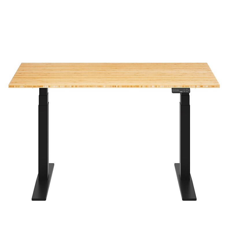 FlexiSpot E7COMMERCIAL 55''W Electric Height Adjustable Standing Desk, Bamboo/Black(E7BCOM5528-LBZB) image 1