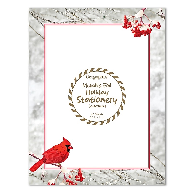 Geographics Winter Cardinal Holiday Letterhead, Multicolored, 40 Sheets/Pack (50060) image 1