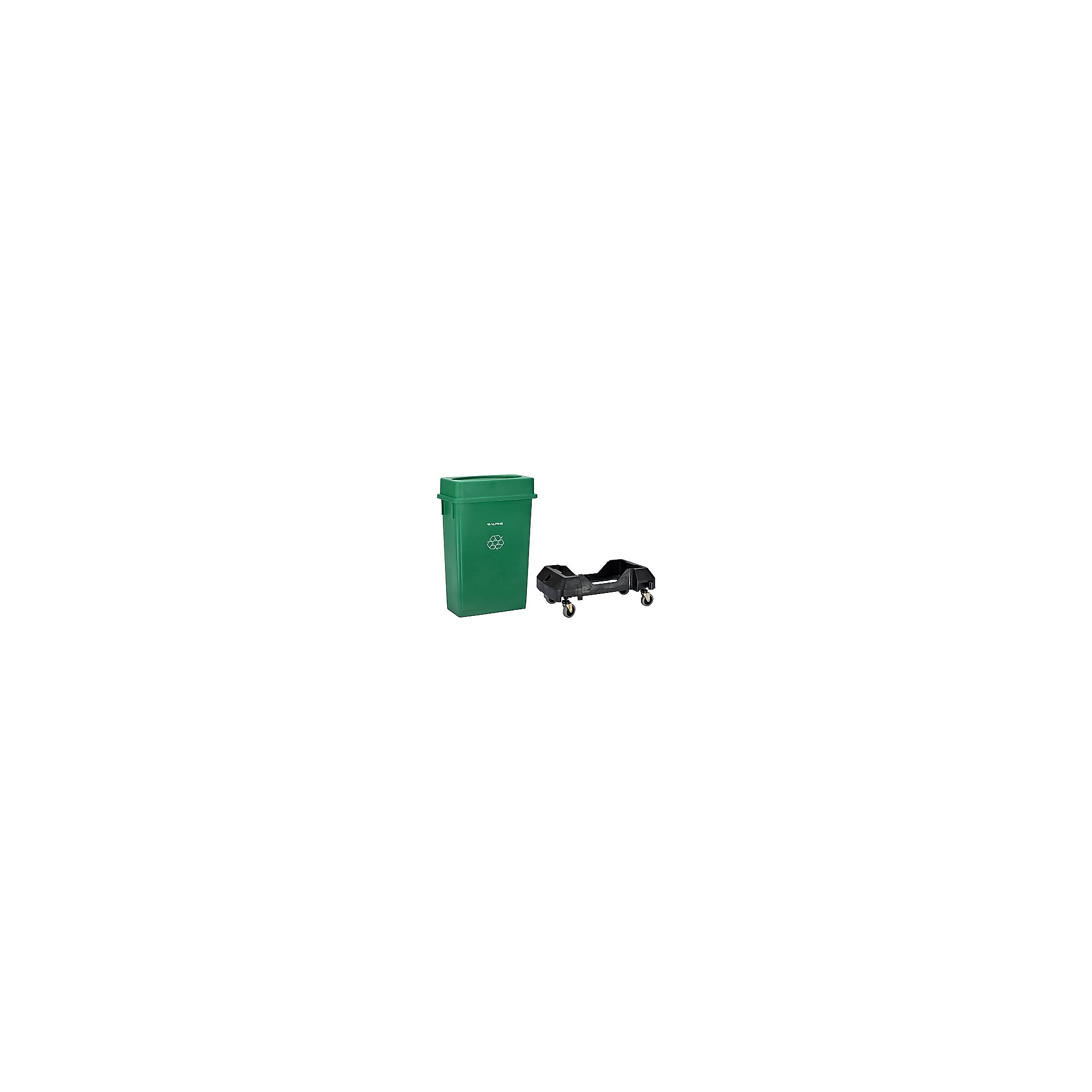 Alpine Industries Polypropylene Recycling Bin with Lid and Dolly, 23 Gallon, Green (ALP477-GRN2-PKD) Sansujyuku sansujyuku.com