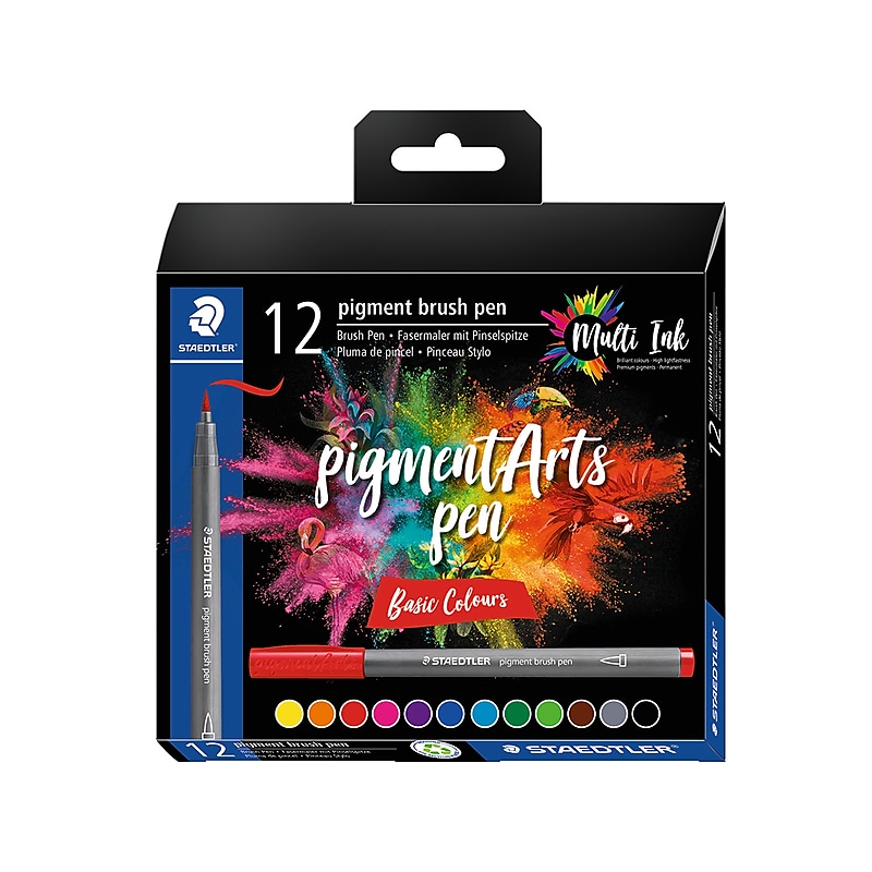 Staedtler Basic Colours Pigment Brush Pens, Assorted Inks, 12/Pack (371 C12-1 10 35) image 1