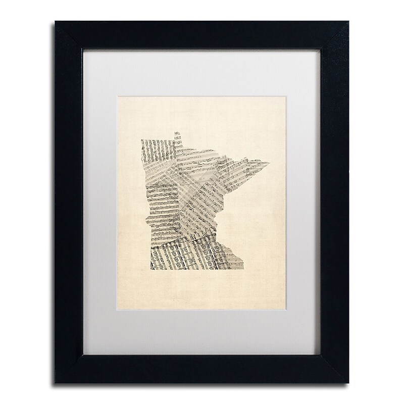 Trademark Fine Art ''Old Sheet Music Map of Minnesota'' by Michael Tompsett 11" x 14" Black Frame (MT0538-B1114MF) image 1