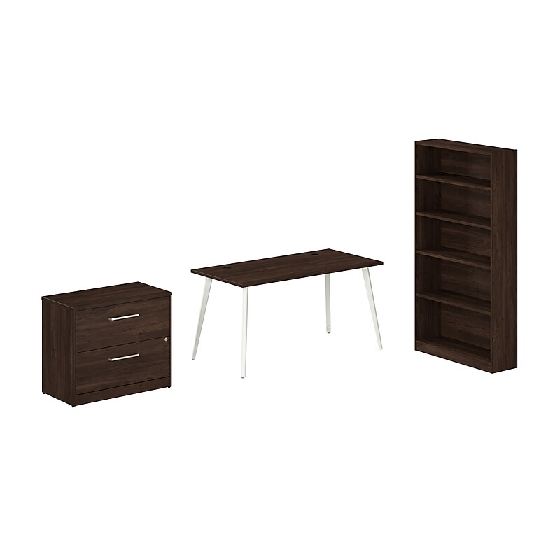 Bush Business Furniture Vista 60"W Desk with Lateral File Cabinet and Bookcase, Black Walnut (VST012BWSU) image 1
