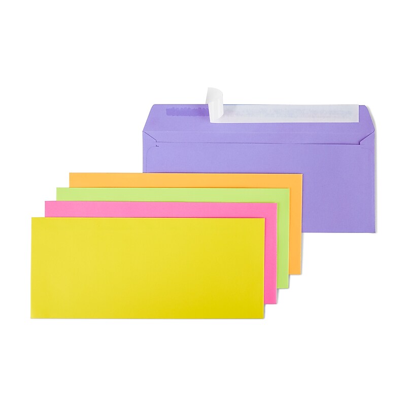 Staples QuickStrip EasyClose Self Seal #10 Business Envelopes, 4 1/8" x 9 1/2", Assorted Colors, 50/Pack (ST23431-CC) image 1