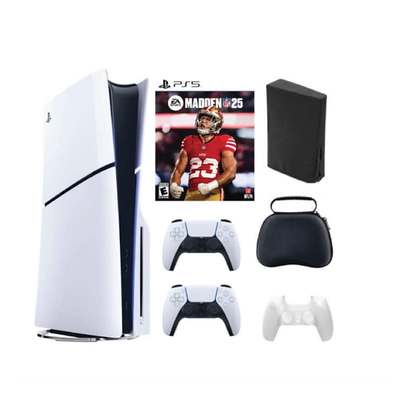 Sony PS5 Slim Disc Bundle: PS5, 1TB SSD, Madden NFL 25, 2 Controllers, Carrying Cases (1000039671-1) image 1