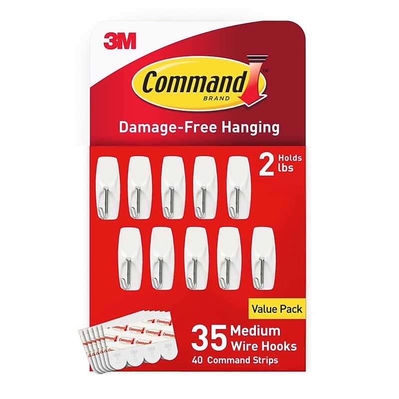 Command Medium Wire Hooks, 2 lb., White, 35/Pack (17065-S35NA) image 1