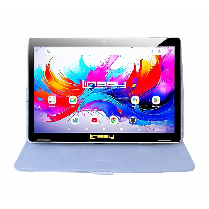 LINSAY F10 Series 10.1" Tablet, Wi-Fi, Octa Core, 256GB eMMC, Android 15, White Leather Case (F10IPGBCWHITEPLUS) image 1