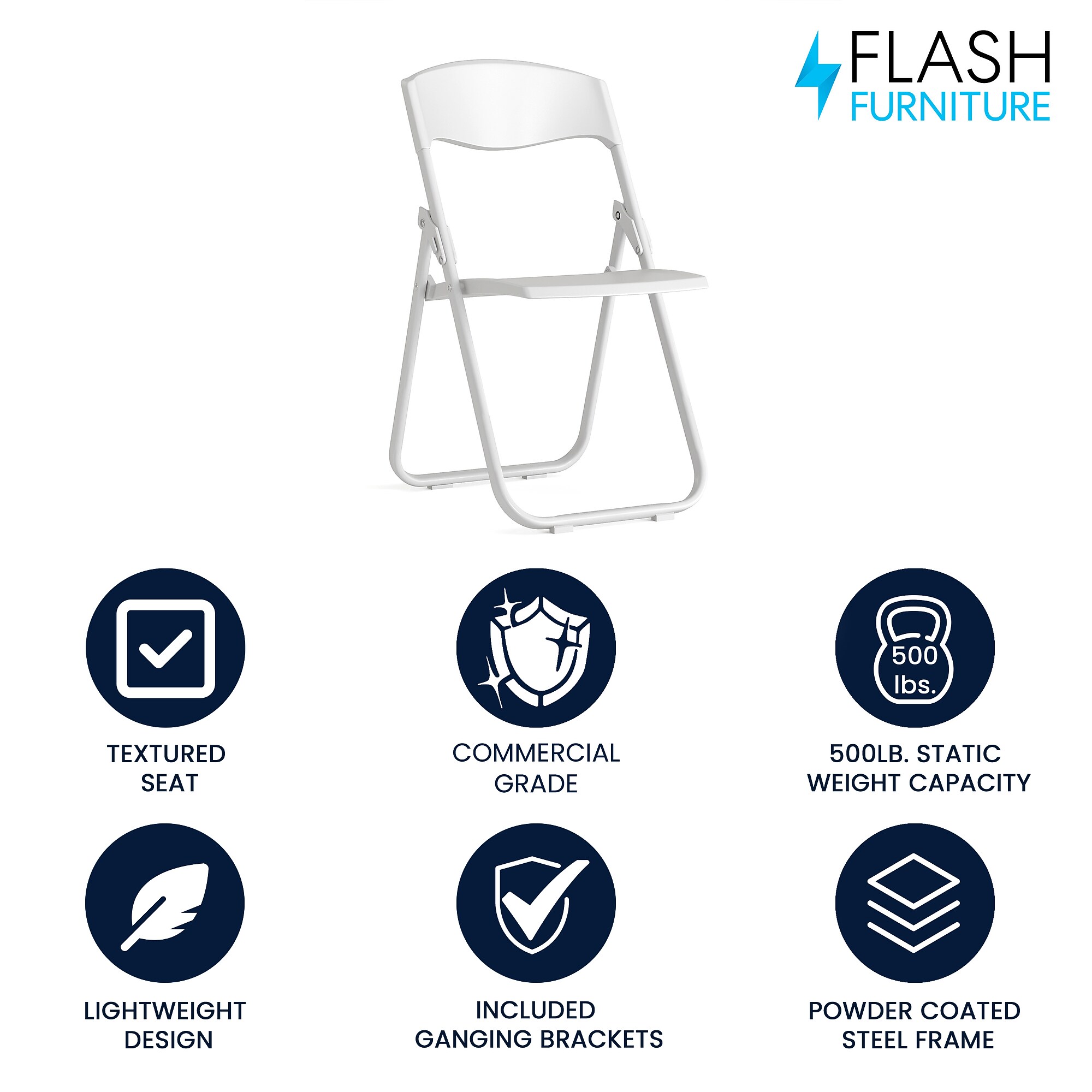 Flash Furniture HERCULES Series Plastic Folding Chair, White (RUTIWHT) Sansujyuku sansujyuku.com