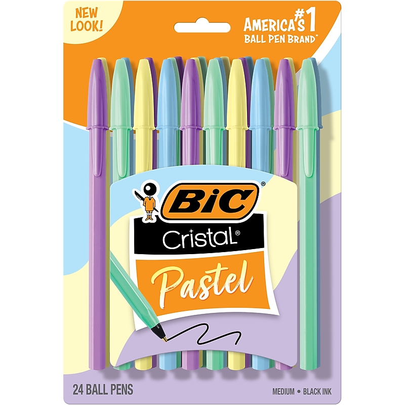 BIC Cristal Pastel  Ballpoint Pen, Medium Point, Black Ink, 24/Pack (MSPAP24-BLK) image 1
