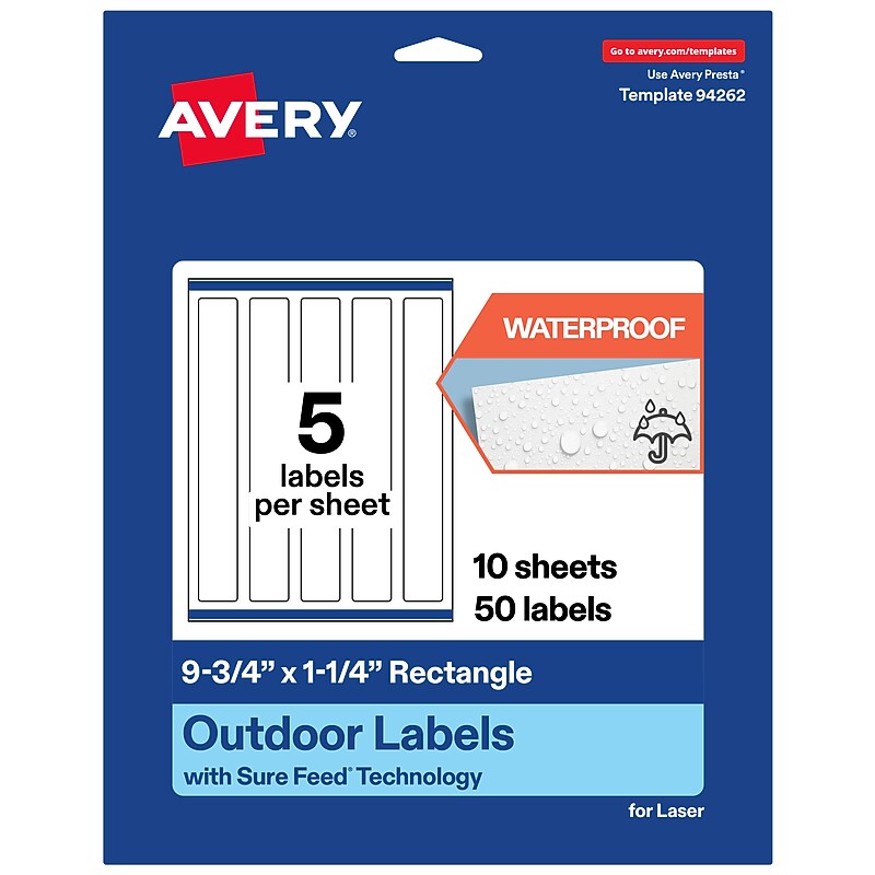 Avery Rectangle Laser Multipurpose Labels, 9.75" x 1.25", White, 50/Pack (19479399380) image 1