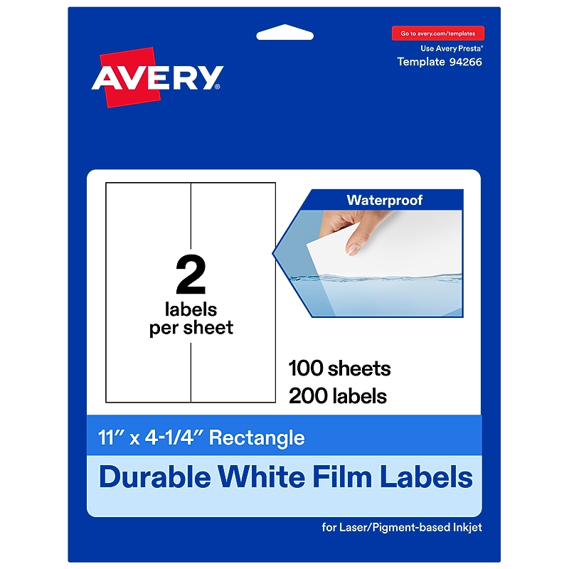 Avery Laser/Inkjet Multipurpose Labels, White, 2 Labels/Sheet, 100 Sheets/Pack (94266) image 1