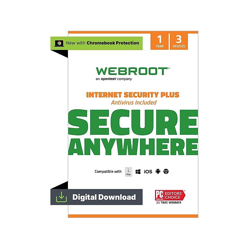 Webroot Internet Security Plus for 3 Users, Windows/Mac/Android/iOS, Download (1000063036) image 1