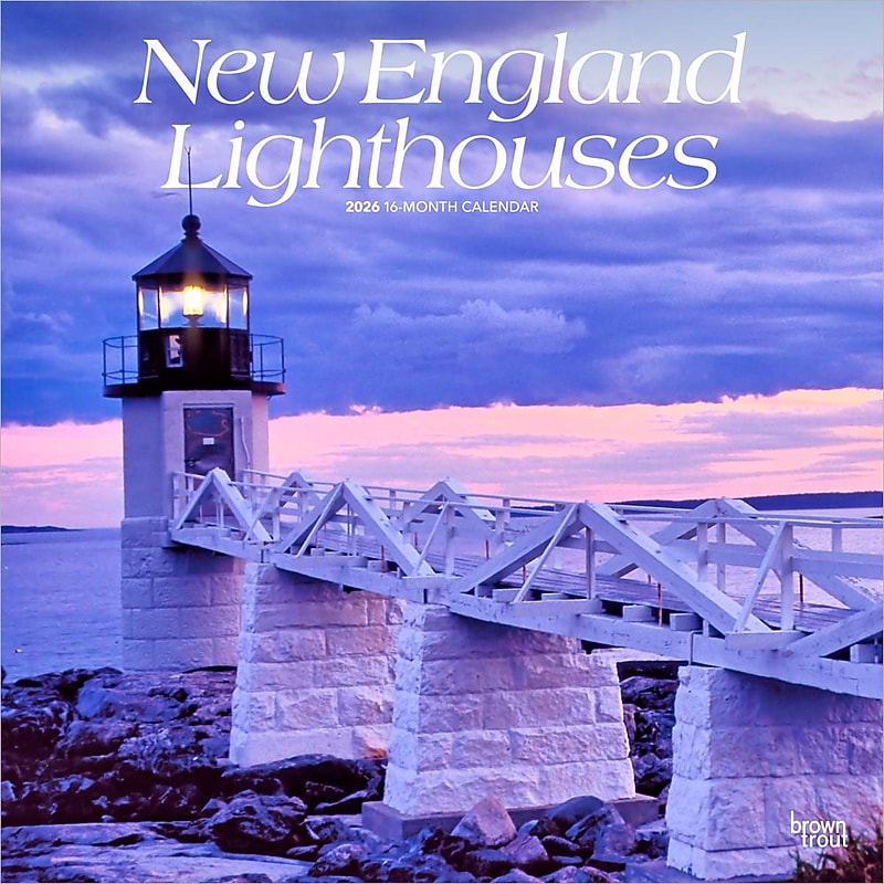 2026 BrownTrout New England Lighthouses 12" x 12" Monthly Wall Calendar (9798330704378) image 1