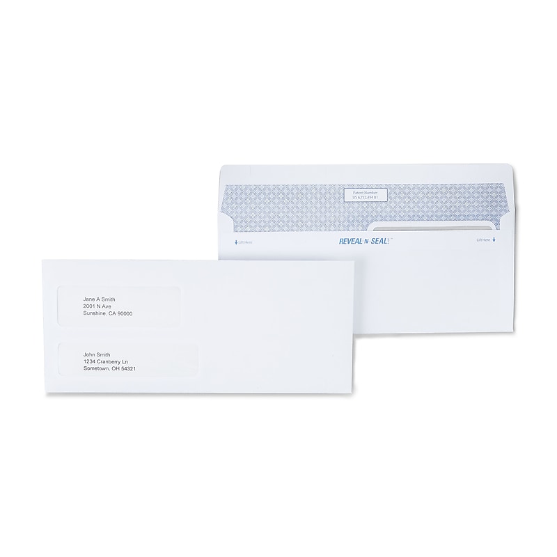 Staples Reveal-N-Seal #9 Double Window Envelope, 3 7/8" x 8 7/8", White, 300/Box (20567-US) image 1
