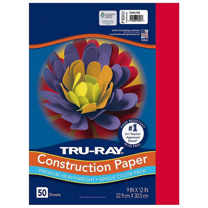 Pacon Tru-Ray 9" x 12" Construction Paper, Festive Red, 50 Sheets/Pack (PAC103431) image 1