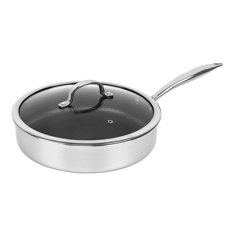 Brentwood 10" Frying Pan With Glass Lid, Stainless Steel (B-DSH26L) image 1