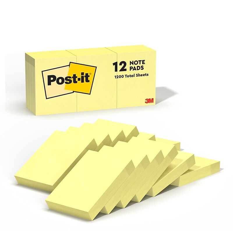 Post-it Notes, 1 3/8" x 1 7/8", Canary Collection, 100 Sheet/Pad, 12 Pads/Pack (653-YW) image 1