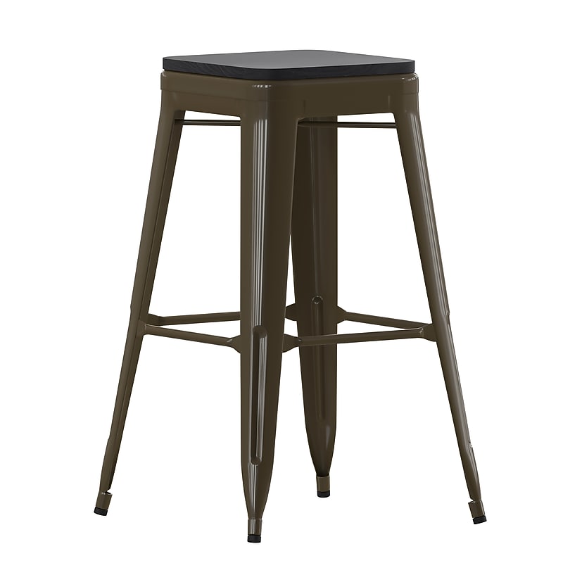 Flash Furniture Cierra Industrial Metal Indoor Bar Height Stools without Back, Gunmetal/Black, 4-Pieces/Pack (4ET32030GNRPL2B) image 1