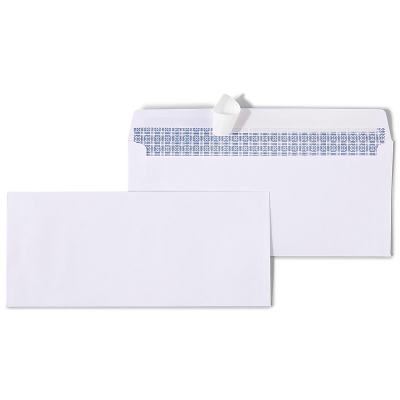 Staples QuickStrip EasyClose Self Seal Security Tinted #10 Business Envelopes, 4 1/8" x 9 1/2", White, 100/Box (ST50308-CC) image 1