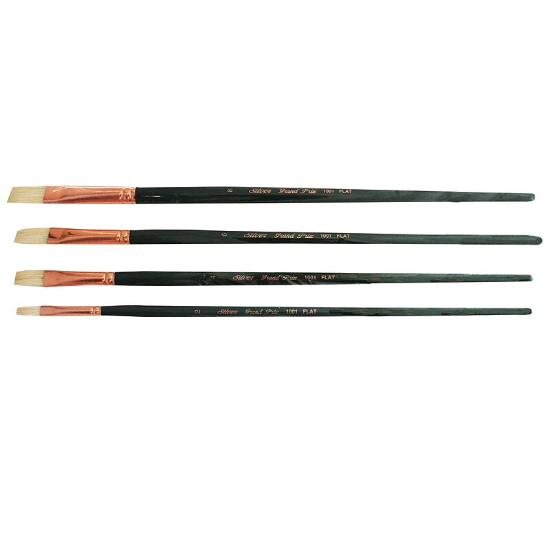 Silver Brush Natural Hog Bristle, Flat Brushes, 4/Pack (SLVGP1070) image 1
