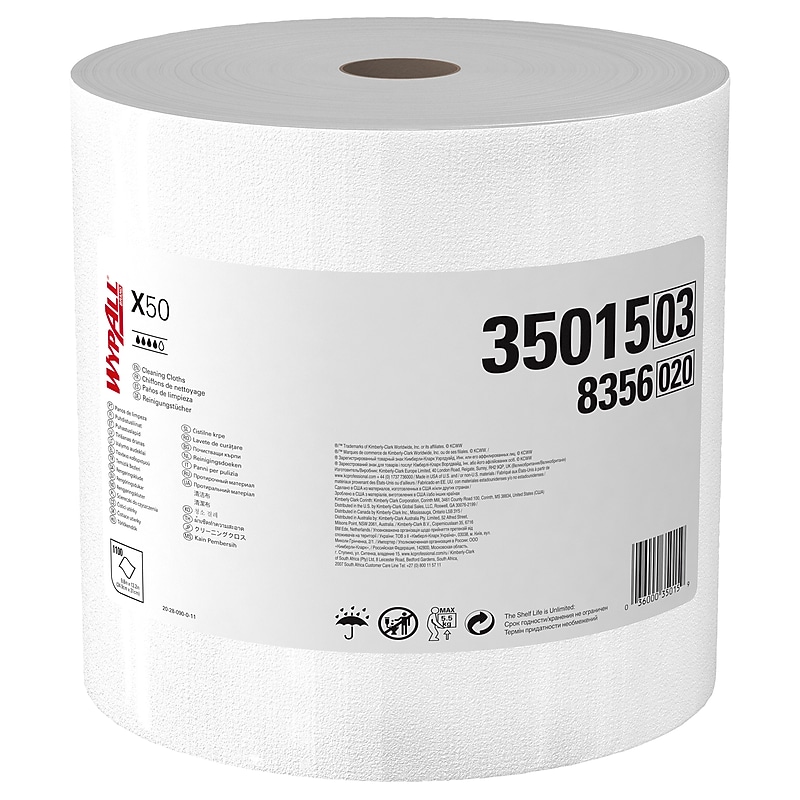 WypAll X50 Polyester Cleaning Wipers, 13.4" x 9.8", White, 1100 Sheets/Roll (35015) image 1