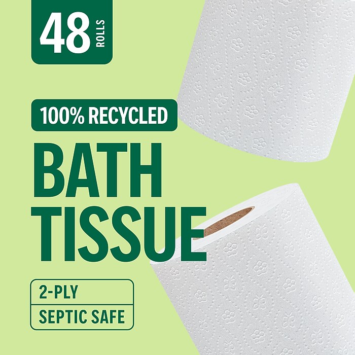 Toilet pepar skeate board 限定 Perk™ Eco Recycled Toilet Paper, 2-ply, White, 240 Sheets/Roll, 48