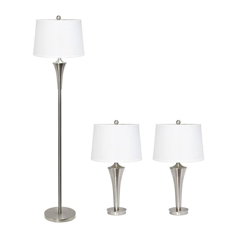 Lalia Home Perennial 62"/27.25" Brushed Nickel Three-Piece Floor/Table Lamp Set with Tapered Shades (LHS-1008-BN) image 1