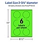 Avery Laser/Inkjet Multipurpose Circle Labels, 2.75" Dia., Neon Green, 120/Pack (94512)~#|#~F80CF358-F50D-473F-B4A57648B98C1094_sc7