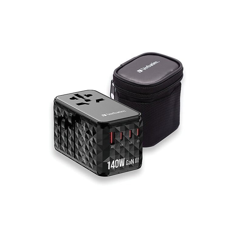 Verbatim UTA-10 GaN III Universal Travel Adapter 140W – USB-C, USB-A image 1