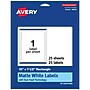 Avery Laser/Inkjet Multipurpose Labels, 7.5"  x 10", Matte White, 25/Pack (94264)~#|#~F81D467E-42D0-422A-87D48A223613FC24_sc7