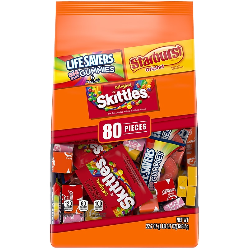 Skittles, Starburst & Life Savers Big Ring Gummies Fun Size Candy Bag, Assorted Flavors, 22.7 oz., 80 Piece (WMW23534) image 1