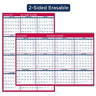 2024 AT-A-GLANCE 48" x 32" Yearly Wet-Erase Wall Calendar, Reversible, Red/Blue (PM326-28-24)