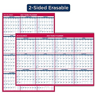 2024 AT-A-GLANCE 48" x 32" Yearly Wet-Erase Wall Calendar, Reversible, Red/Blue (PM326-28-24)