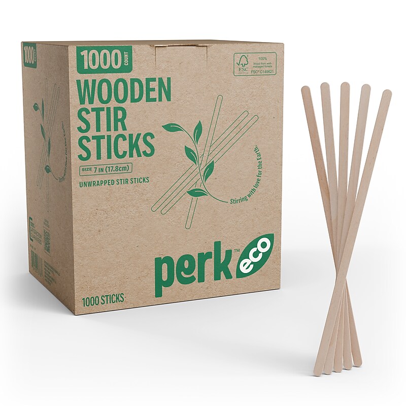 Perk™ ECO Wooden Stirrers, 7", 1000/Pack (PK62345) image 1