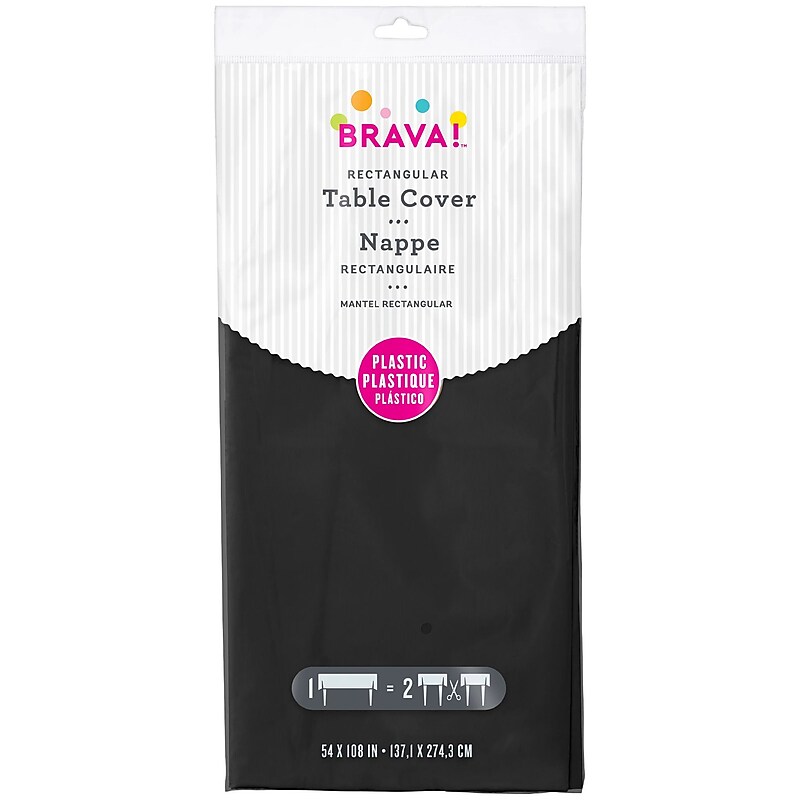 Party City Solid Color 108" x 54" Plastic Table Cover, Black (AM77015-10-ST) image 1